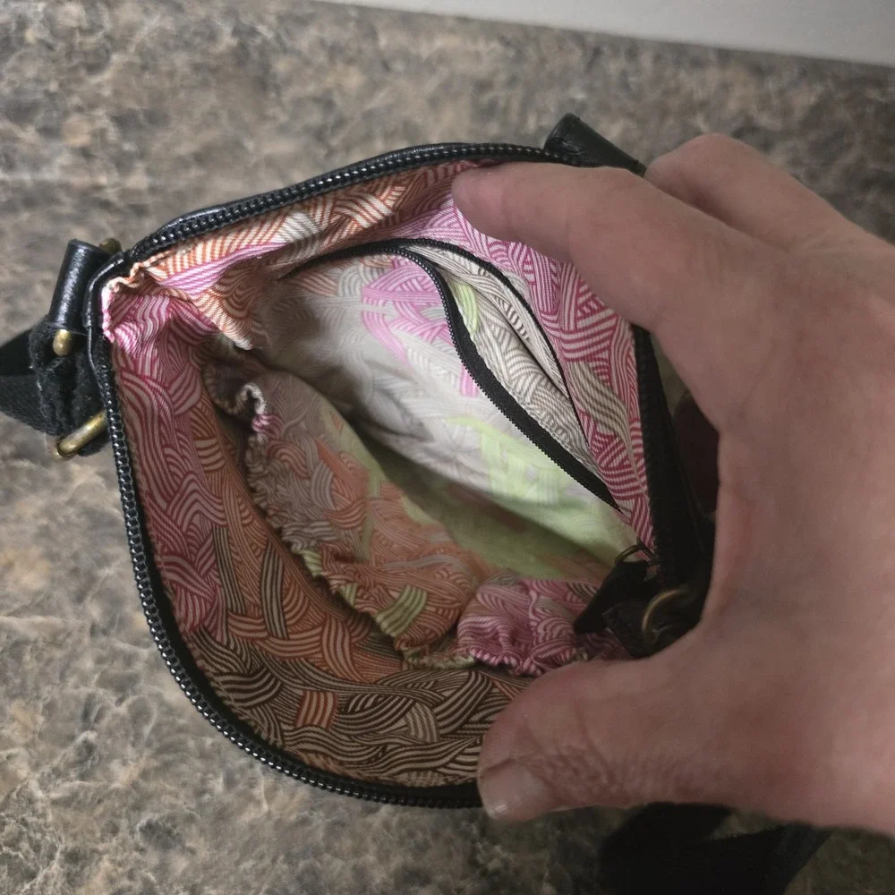 The Sak Leather Shoulder Bag, Black, Mini Fabric Strap Outside/Inside Pockets‎